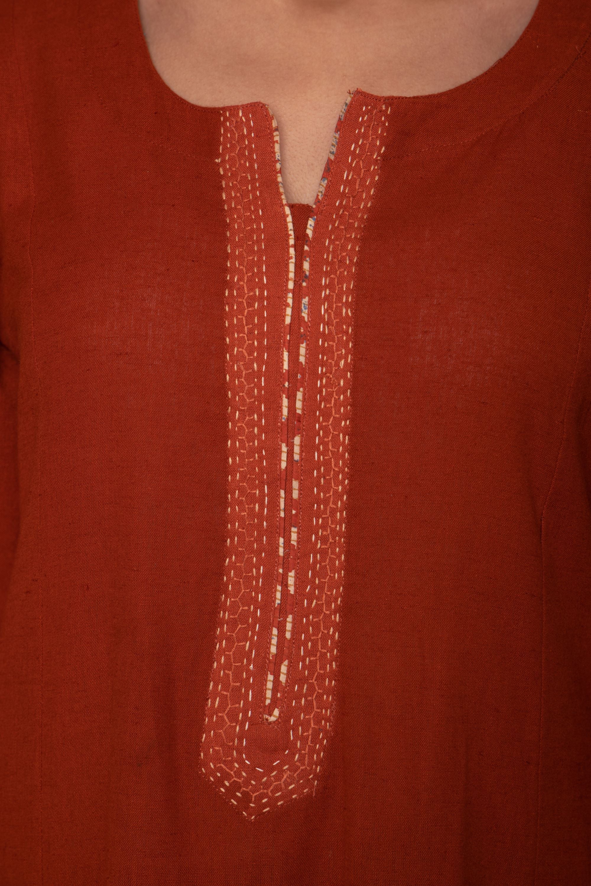 Rust Cotton Kurta Pant Set For Women's