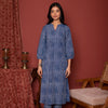INDIGO COTTON COLLAR NECK HANDLOOM MOTI AND KATHA  WORK KURTA PANT SET
