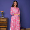 Pink Ikkat Print Collar Neck Kurta For Women's