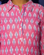 Pink Ikkat Print Collar Neck Kurta For Women's