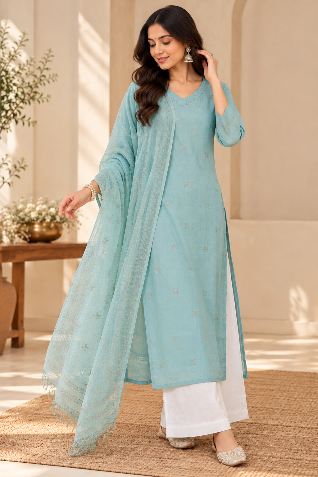 Powder Blue Kurta Dupatta