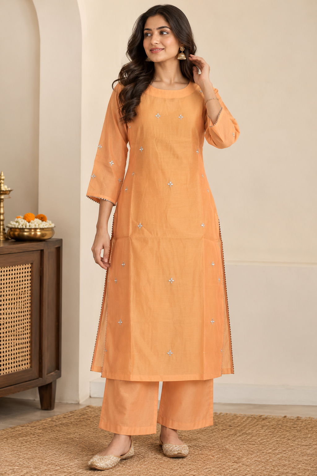 Pastel Orange Chanderi kurta