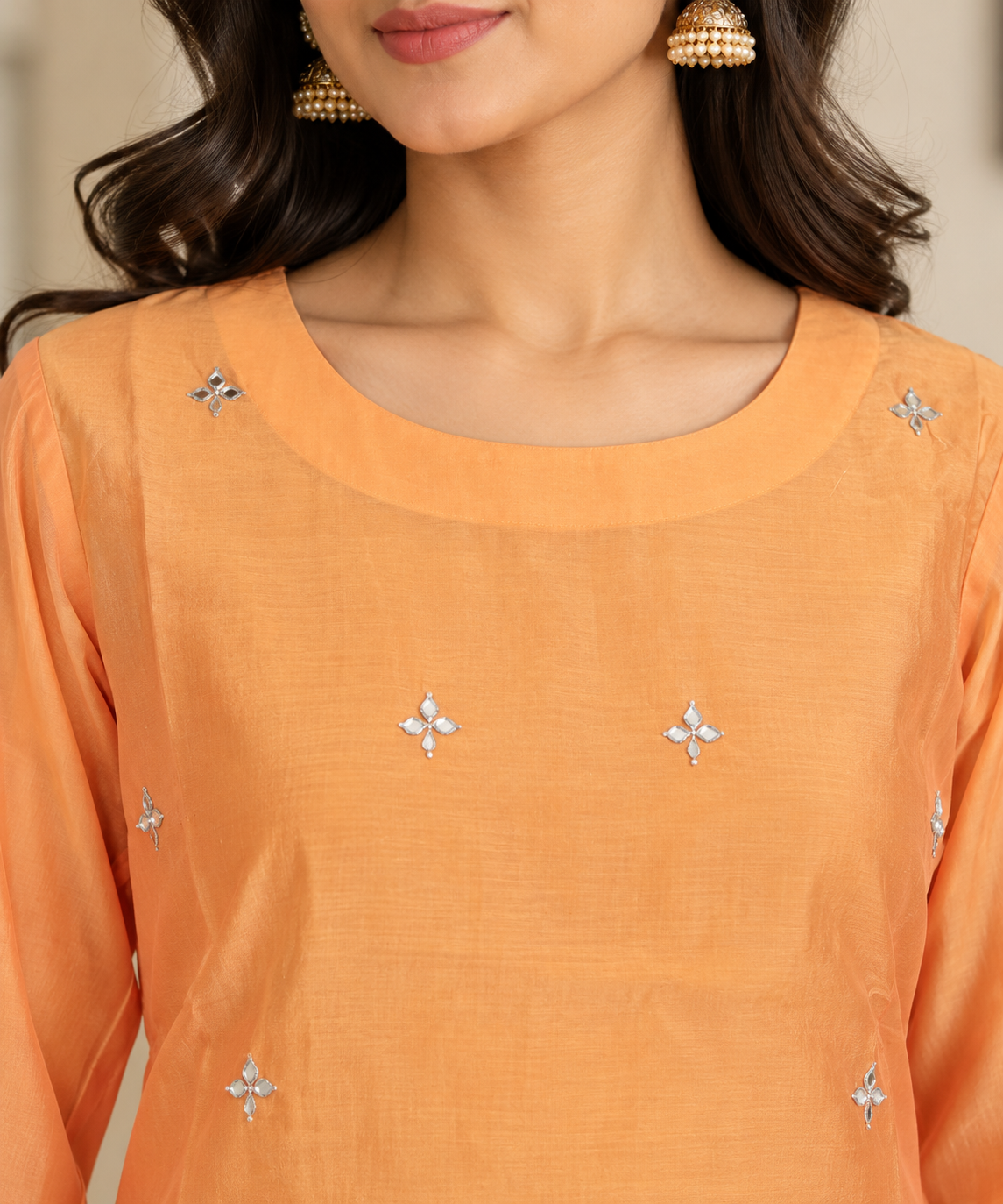 Pastel Orange Chanderi kurta