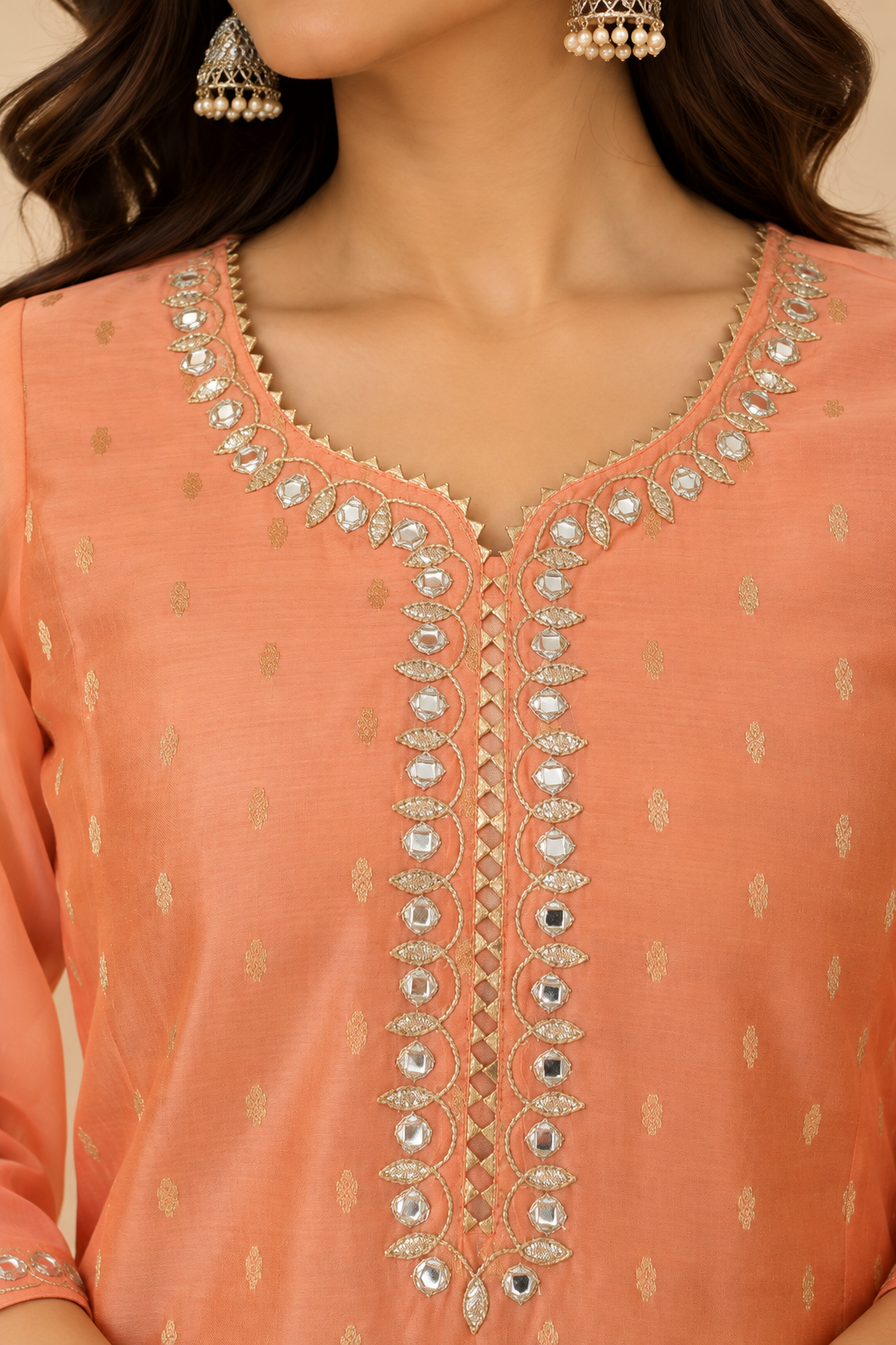 Peach Chanderi Kurta