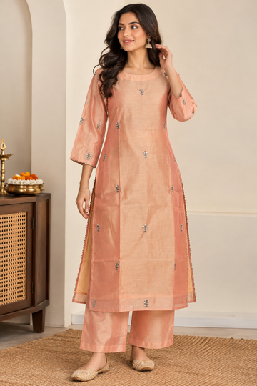 Peach Chanderi kurta