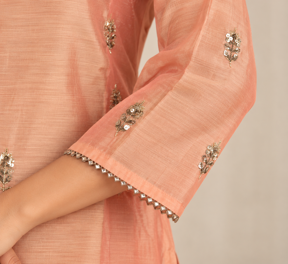 Peach Chanderi kurta