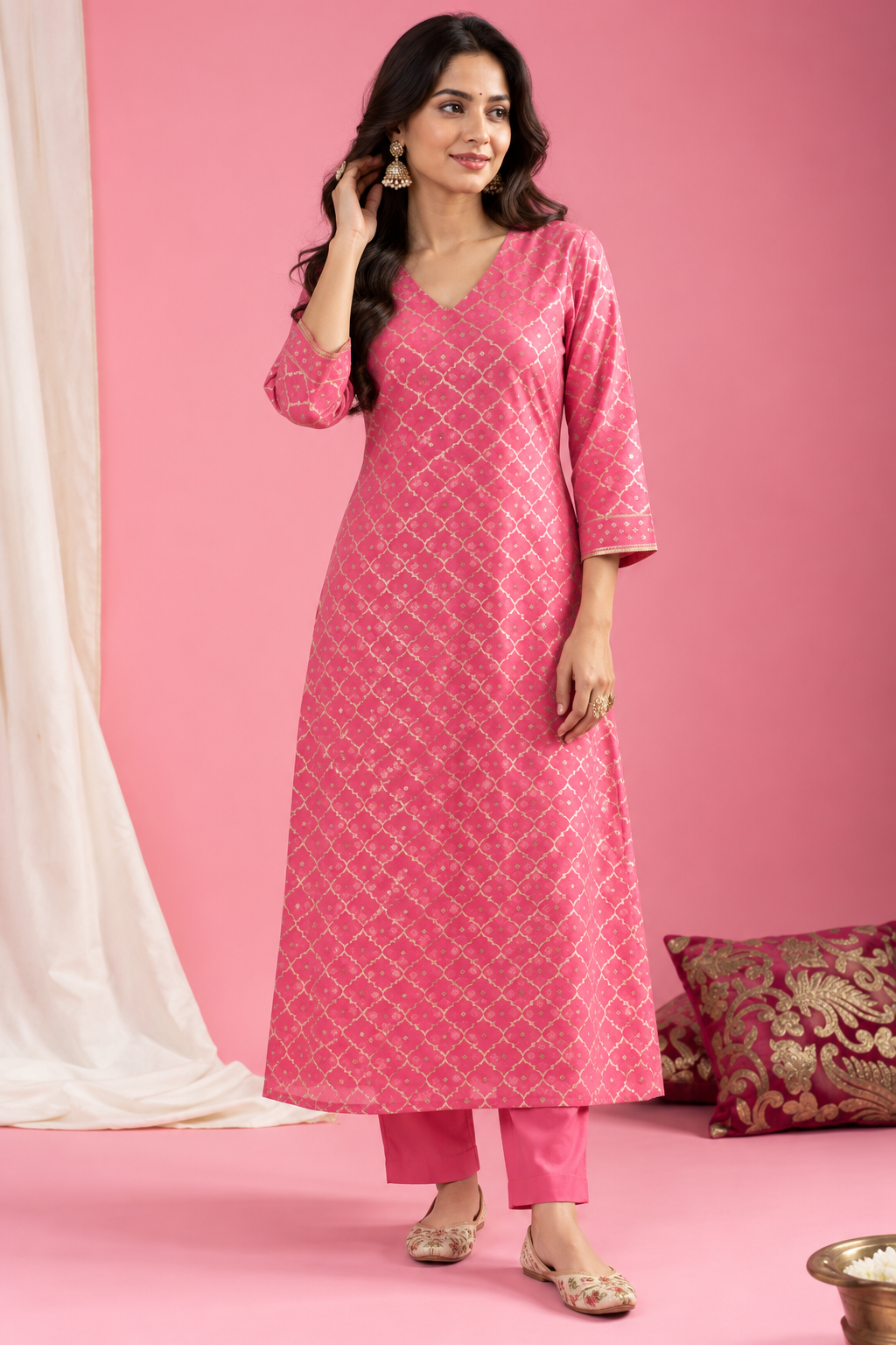 Pink Chanderi kurta