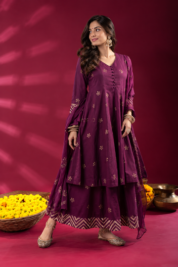 Wine Cotton Complete Suit Set