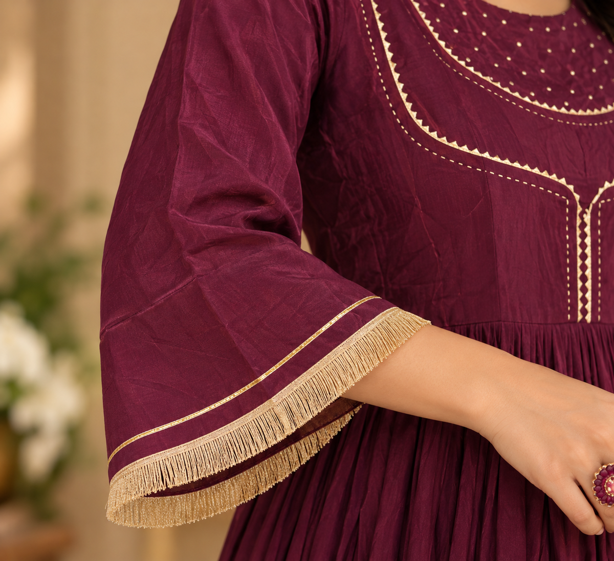 Brinjal upada silk and dupatta chanderi Complete Suit Set