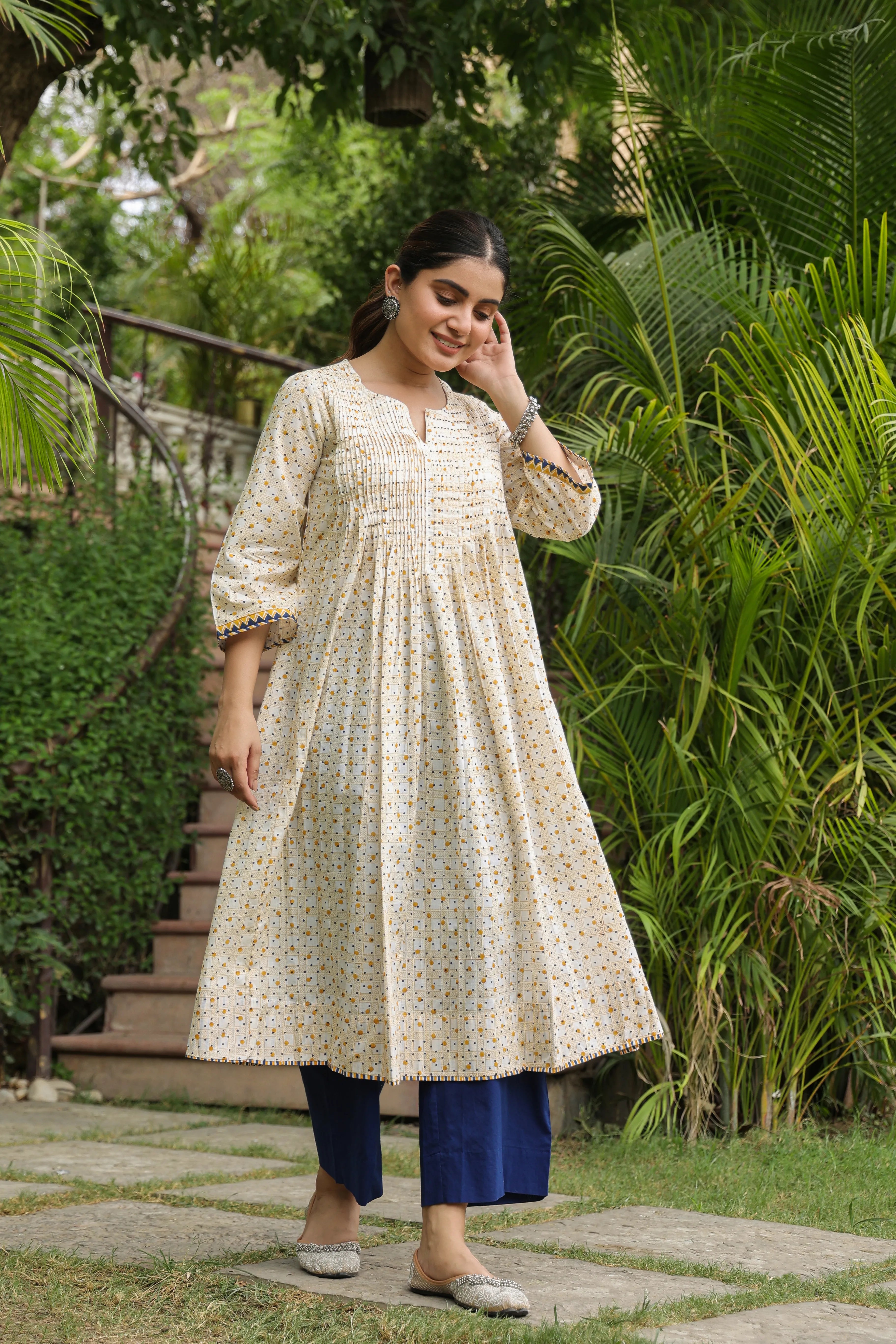 Shereen Handblock Aline Kurta-Collection for women