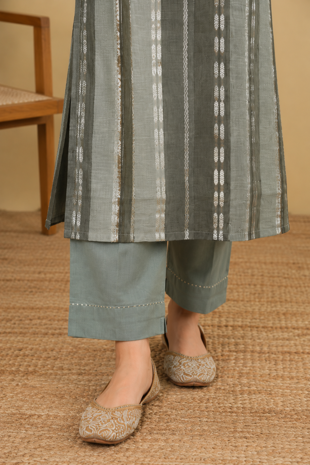 Sage green Linen Complete Suit Set