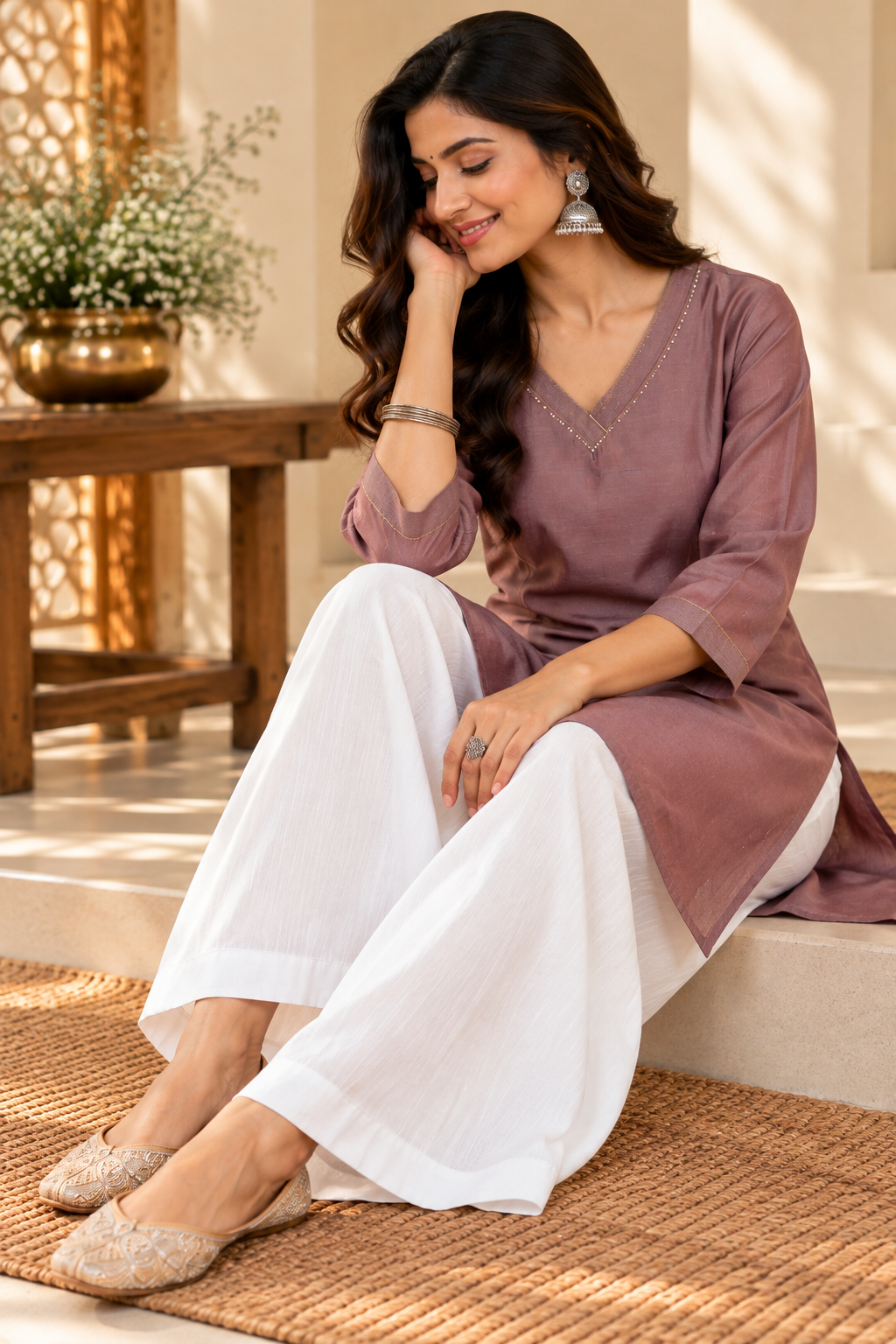 Wine Chanderi Short Kurti