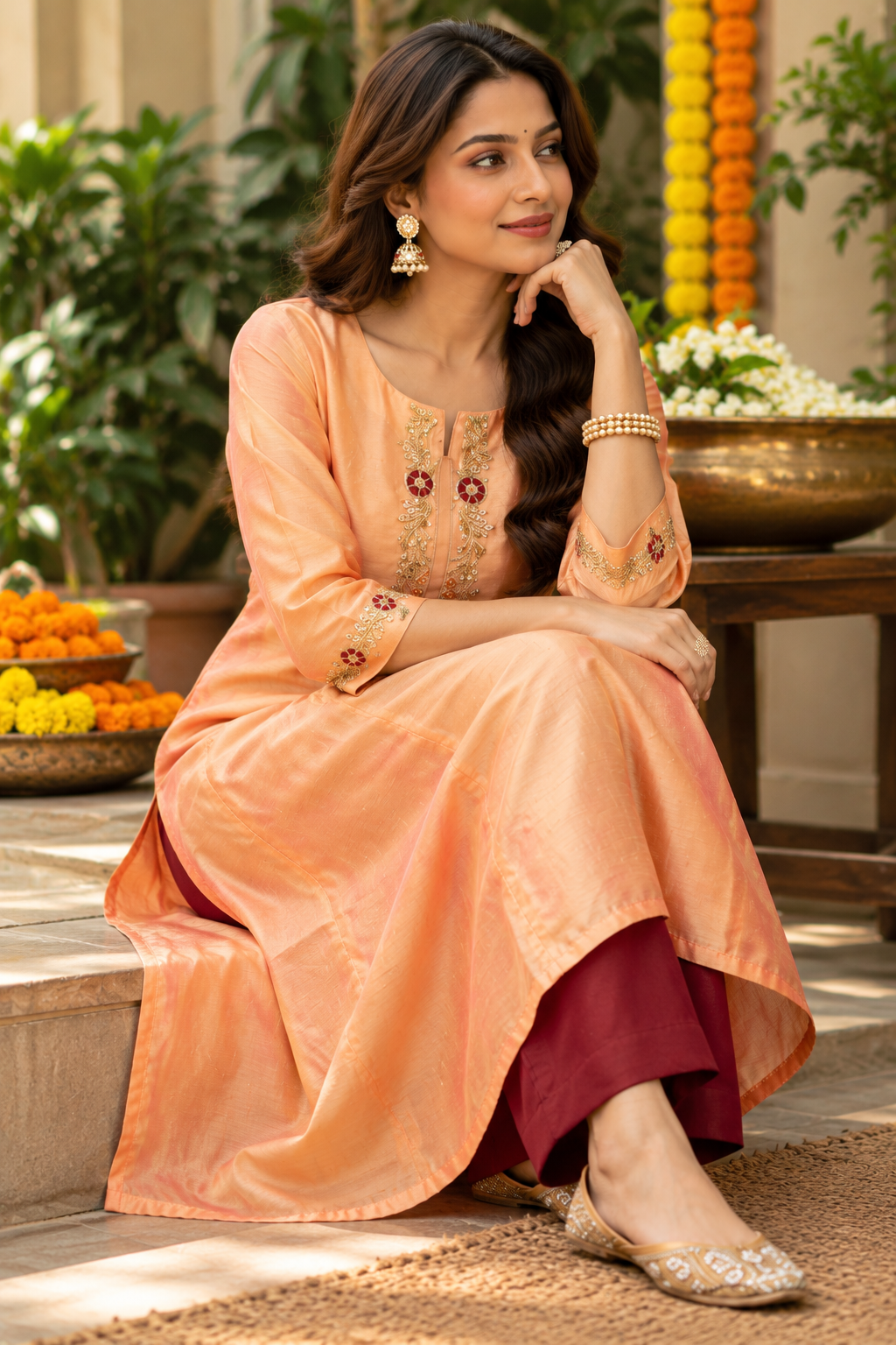 Orange Chanderi Kurta
