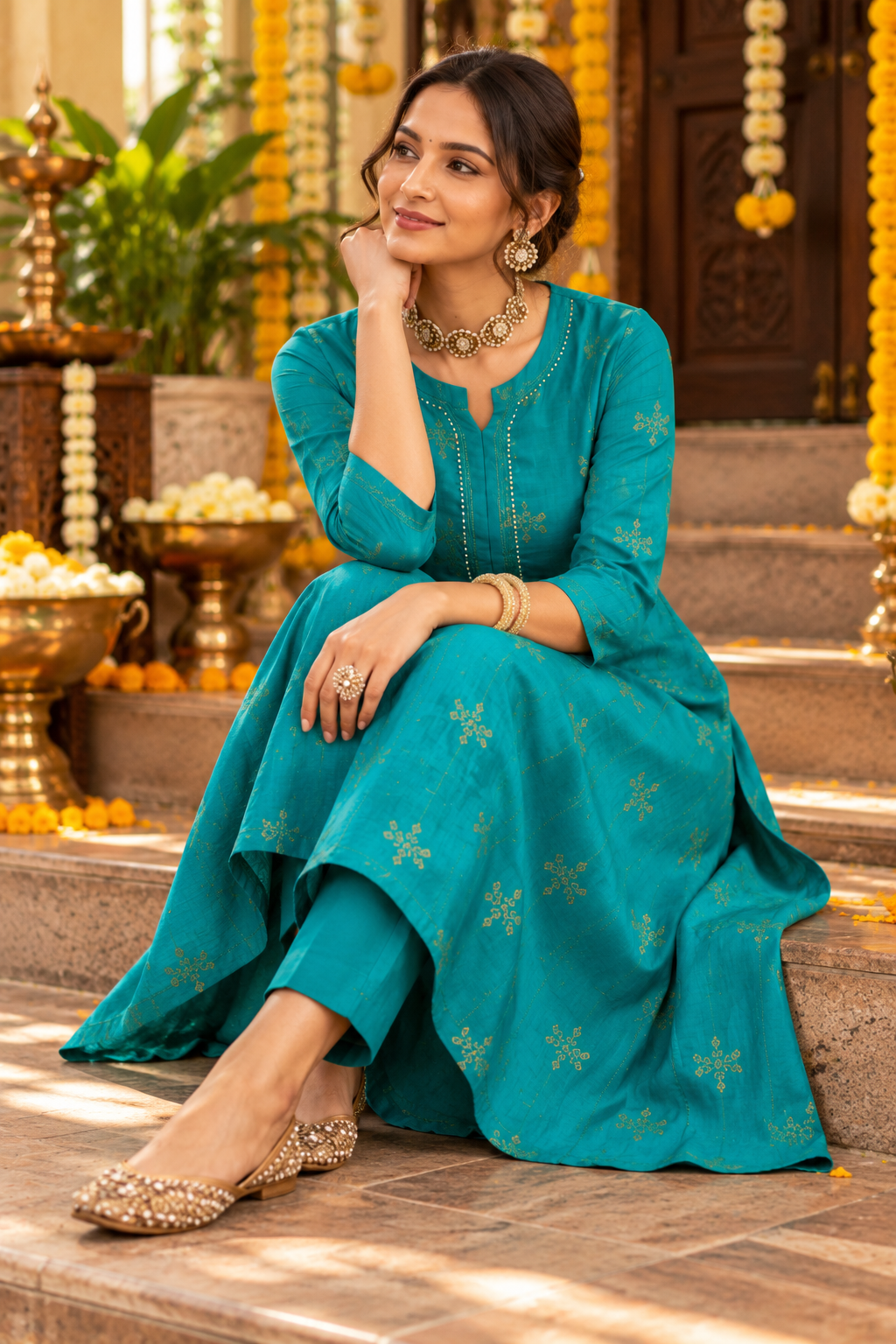 Rama Green Chanderi Kurta