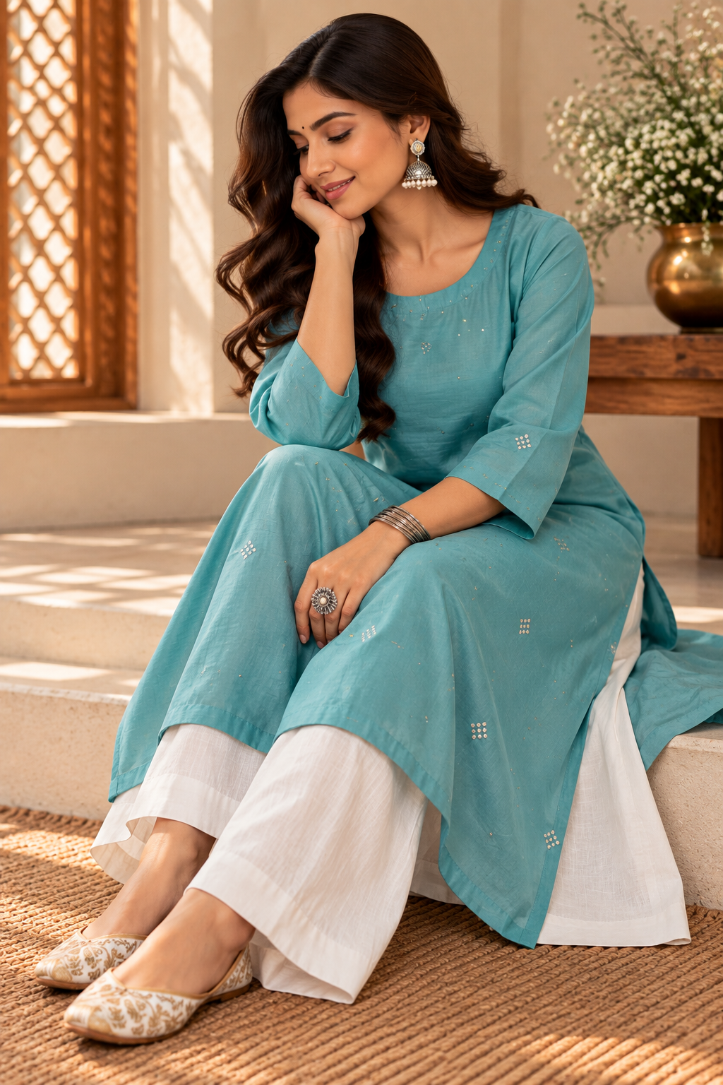 Teal Blue Kurta