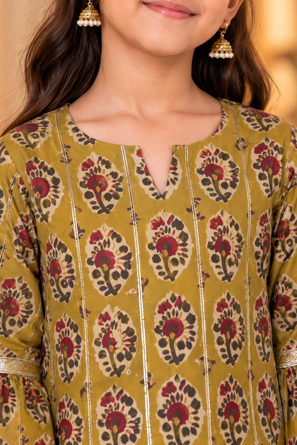 Green Kids Girls Kurta Shrara and Dupatta Set