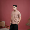 BEIGE AND RUST COTTON COLLAR NRCK HANDBLOCK SHIRT FOR MEN'S
