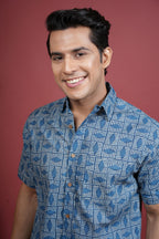 Indigo Cotton Printed Shirt For Men's