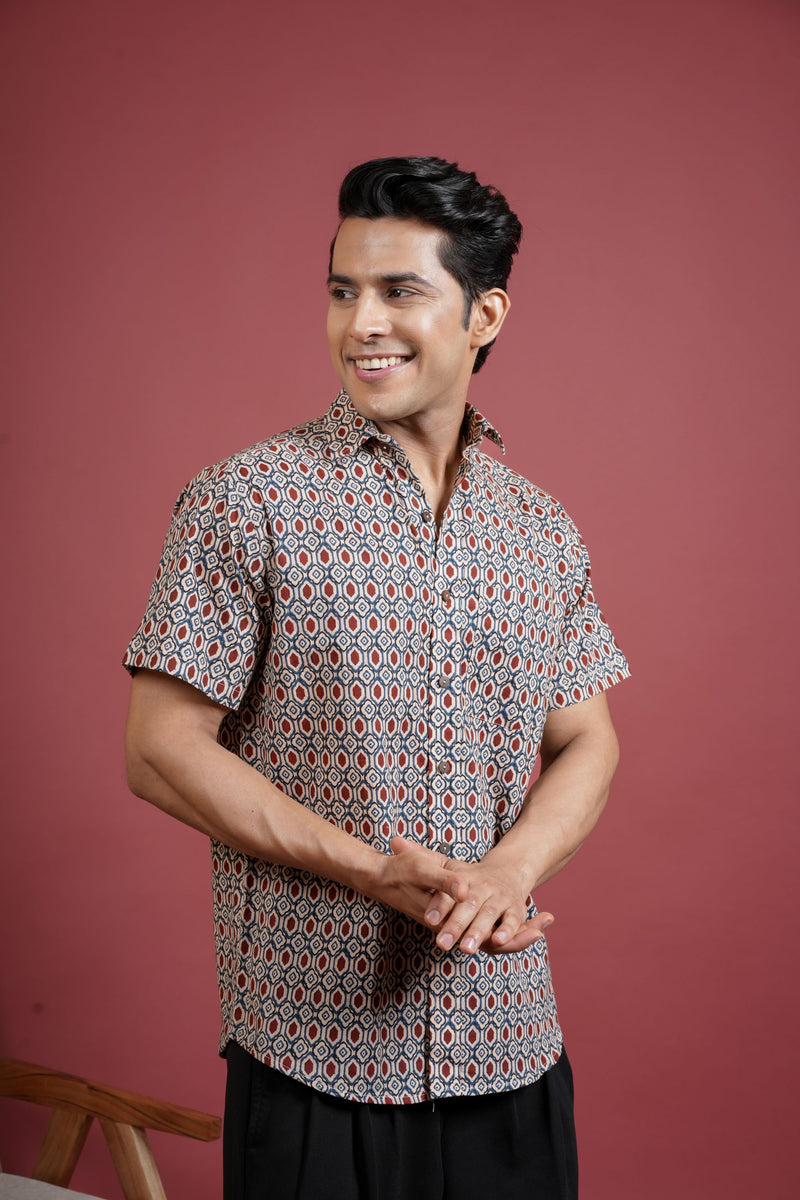 Multicolor Cotton Geomatric Printed Shirt For Men's