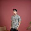 GRAY COTTON COLLAR NECK STAR-SHAPED MOTIF PRINT SHIRT FOR MEN'S