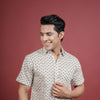 CREAM BASE COLOR COTTON COLLAR NECK FLORAL PRINT SHIRT FOR MEN'S