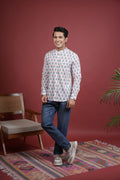 OFF WHITE,MULTICOLORED Chinese collar HANDBLOCK SHIRT FOR MEN'S