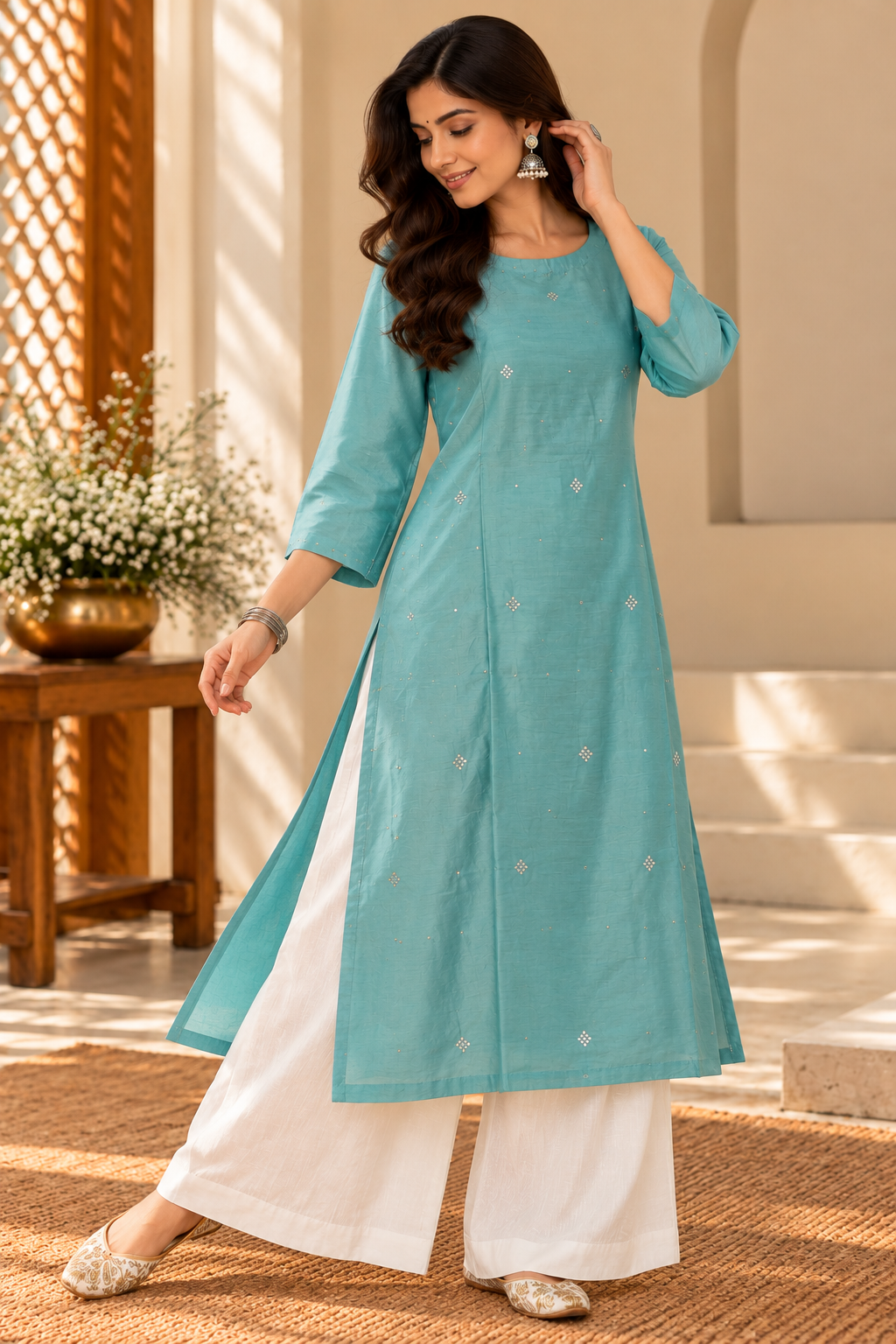 Teal Blue Kurta
