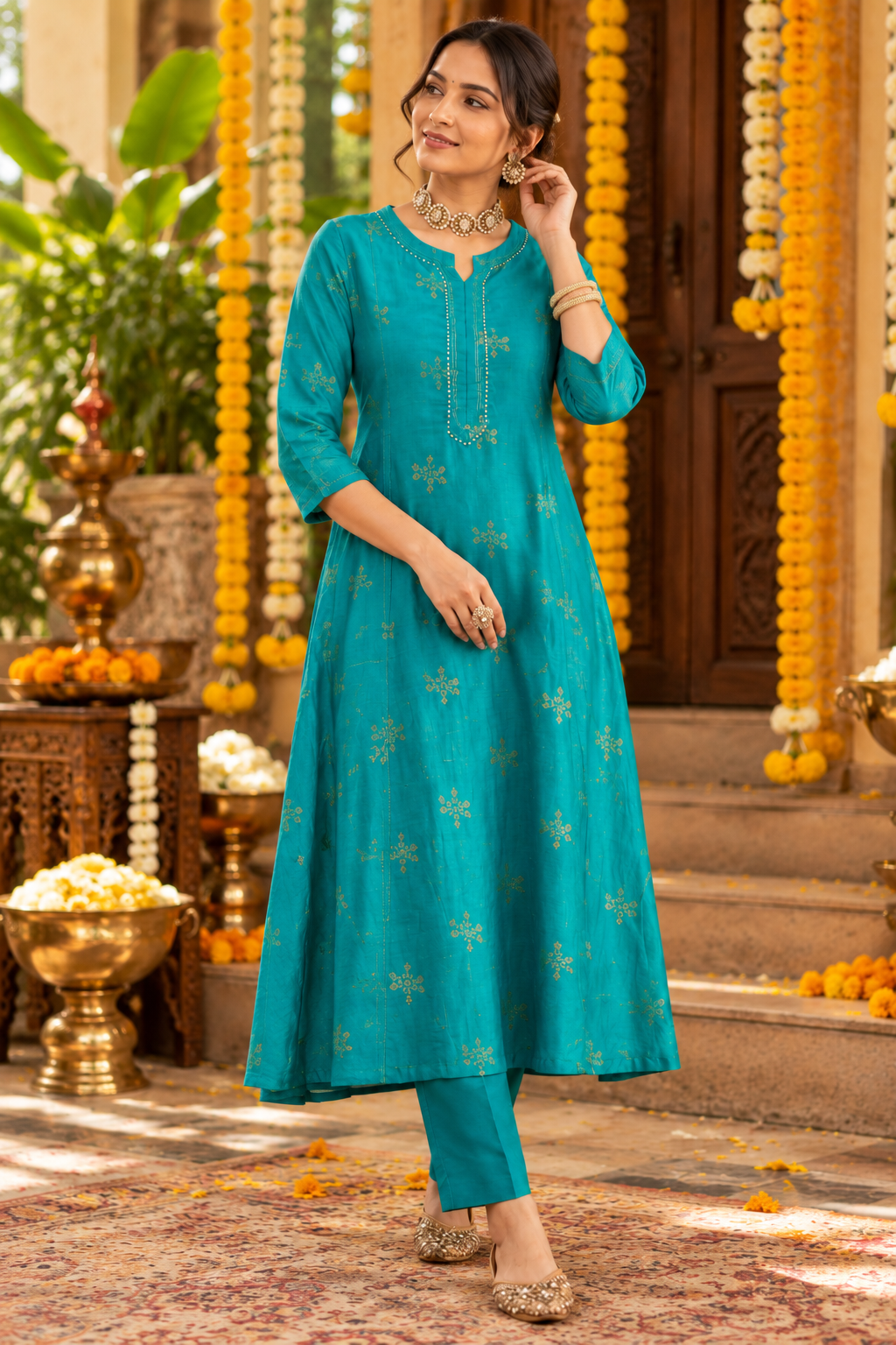 Rama Green Chanderi Kurta
