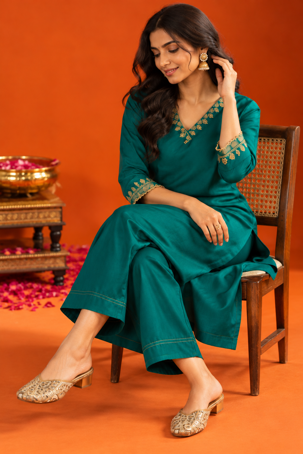 Green Chanderi Complete Suit Set