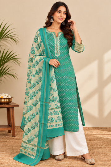 Jungle Green Chanderi Kurta Dupatta Set