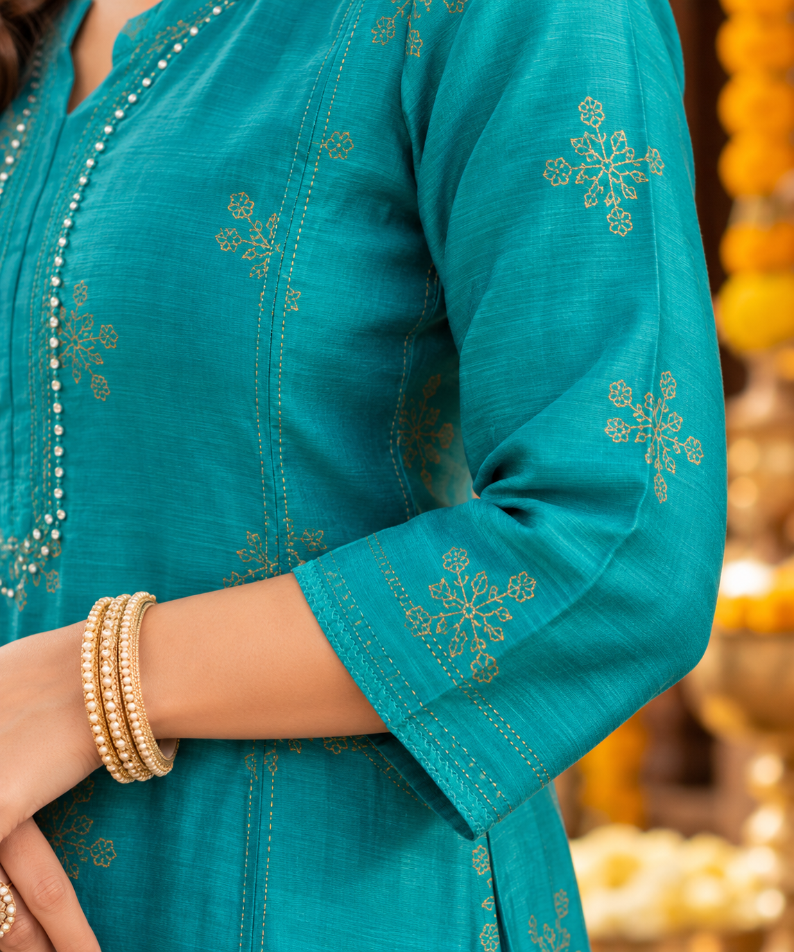Rama Green Chanderi Kurta