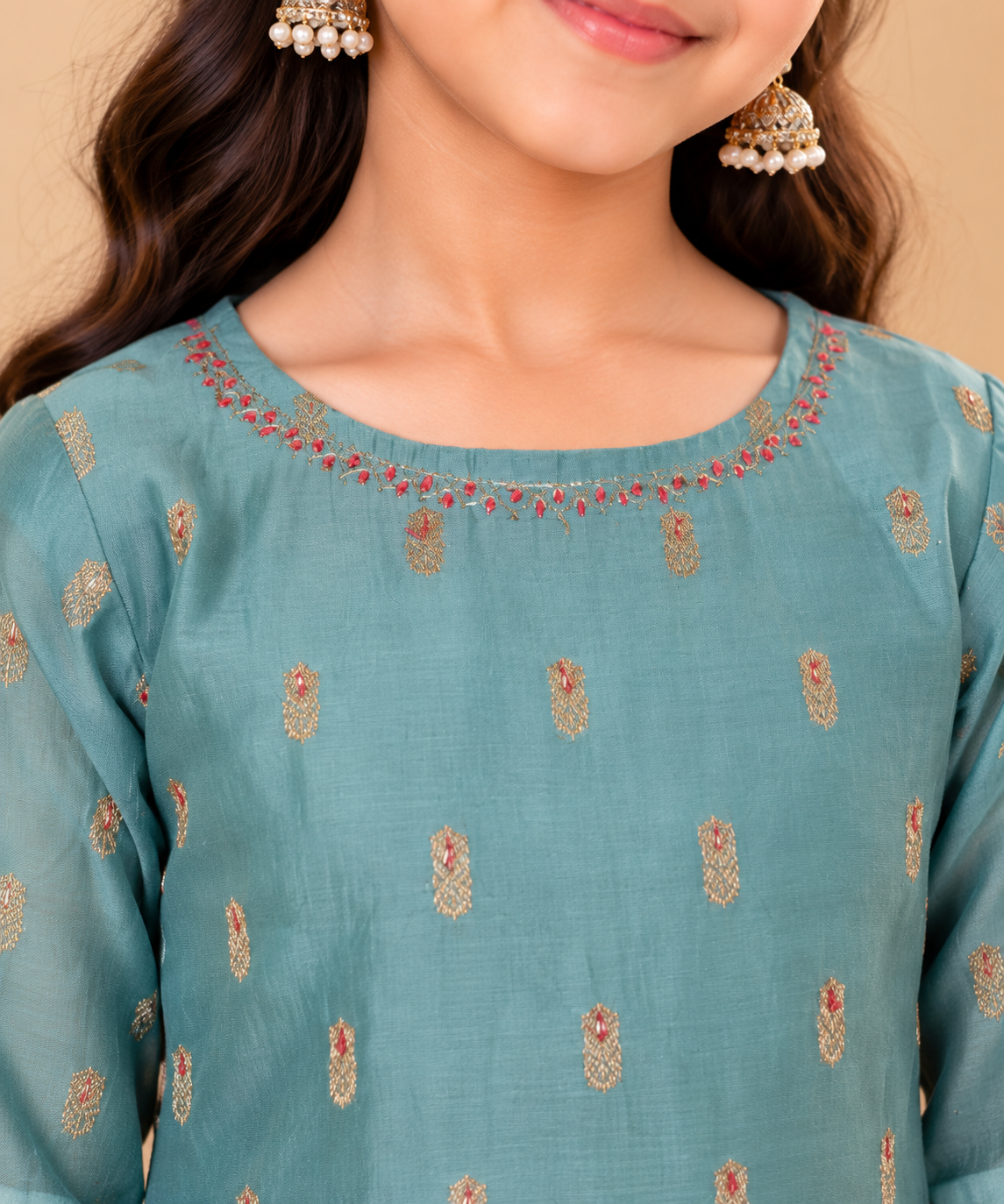 Gray Kids Girls Kurta Shrara and Dupatta Set