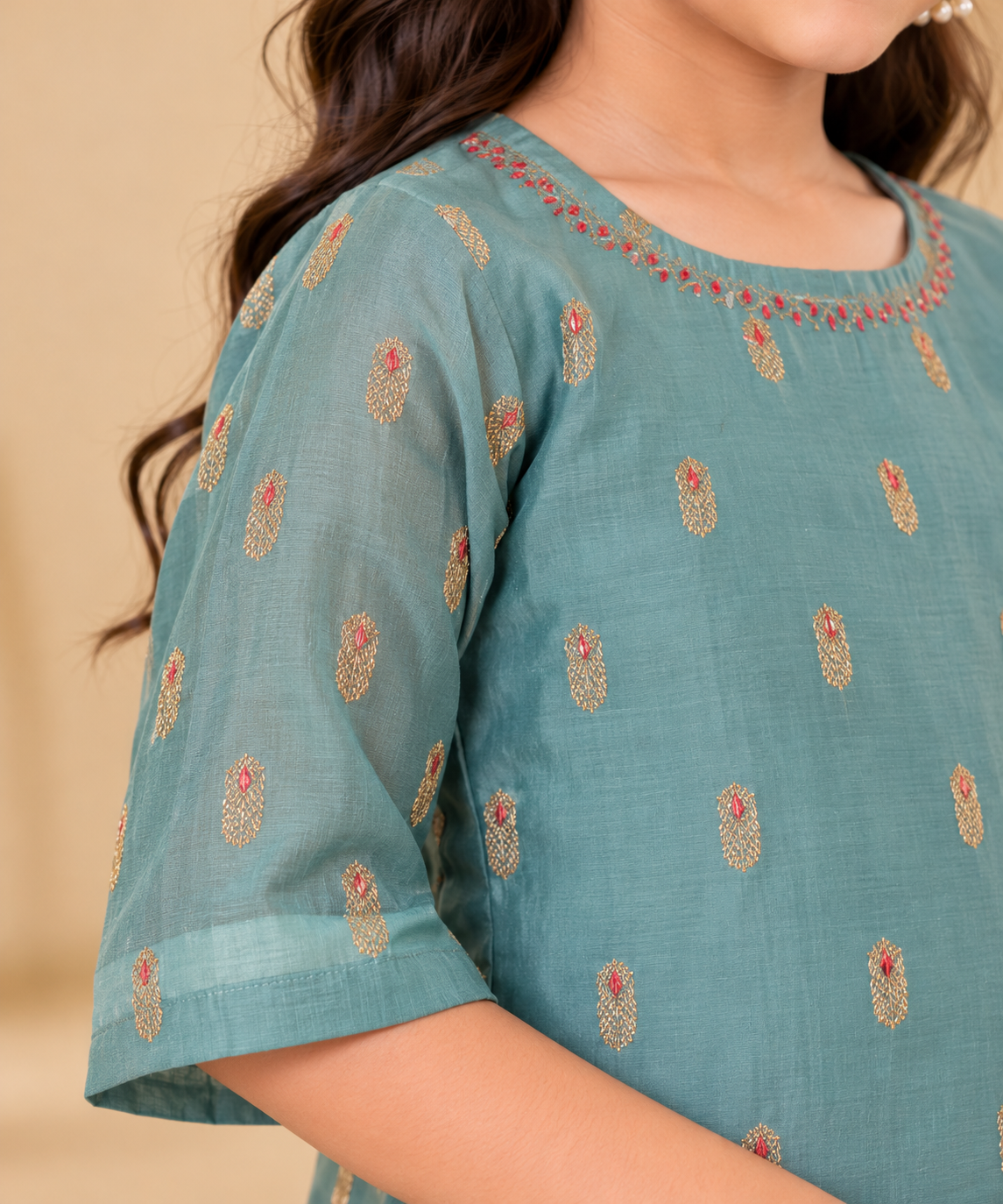 Gray Kids Girls Kurta Shrara and Dupatta Set