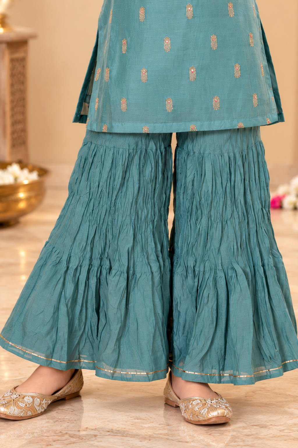 Gray Kids Girls Kurta Shrara and Dupatta Set