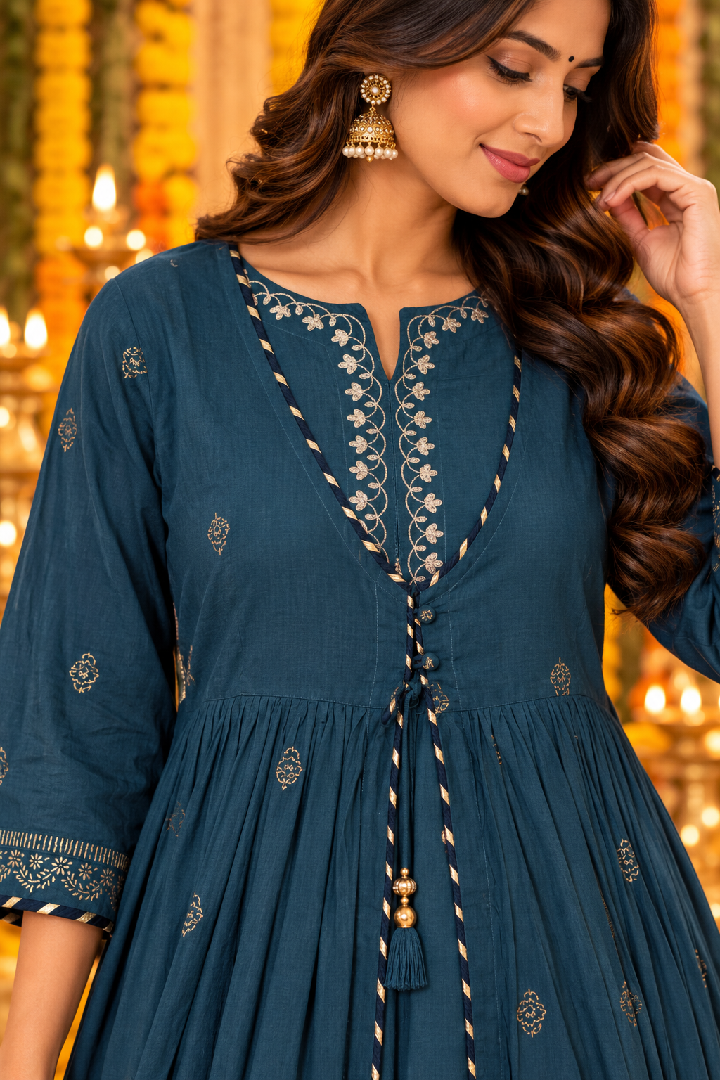Peacock Blue Top And Skirt