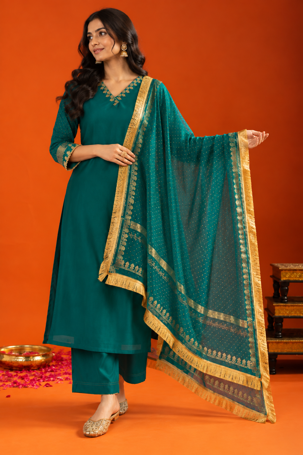 Green Chanderi Complete Suit Set