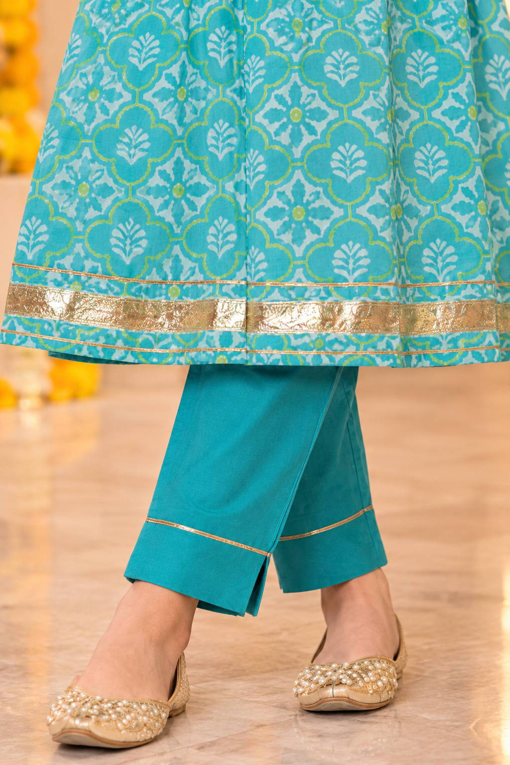 Teal Blue  Kids Girls Kurta pant and Dupatta Set
