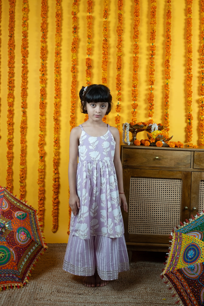 Lilac Cotton Kids Sharara Set