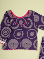 Brinjal Booti Work Round Neck Kids Girl Casual Kurta - Skirt - Dupatta