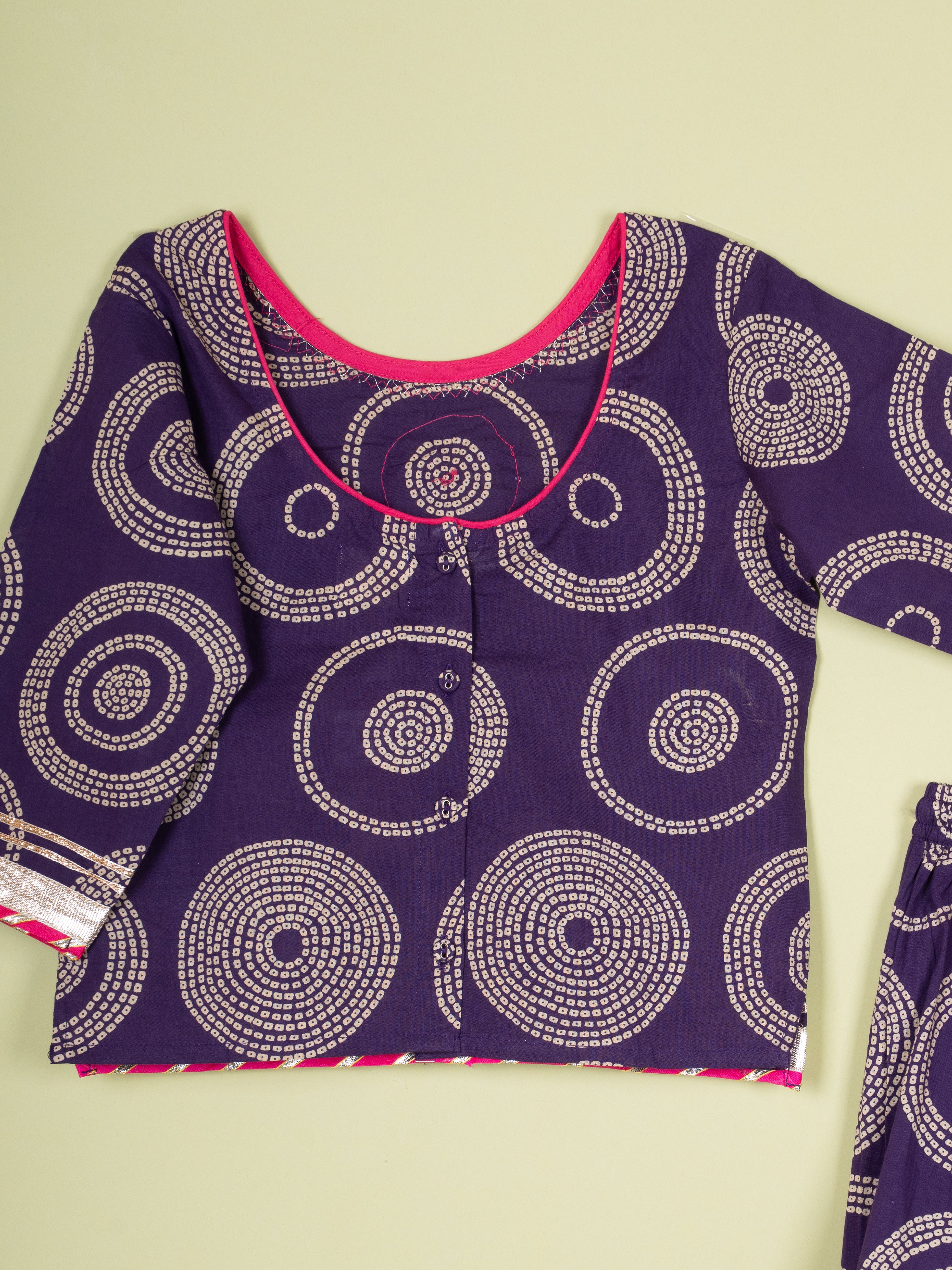 Brinjal Booti Work Round Neck Kids Girl Casual Kurta - Skirt - Dupatta