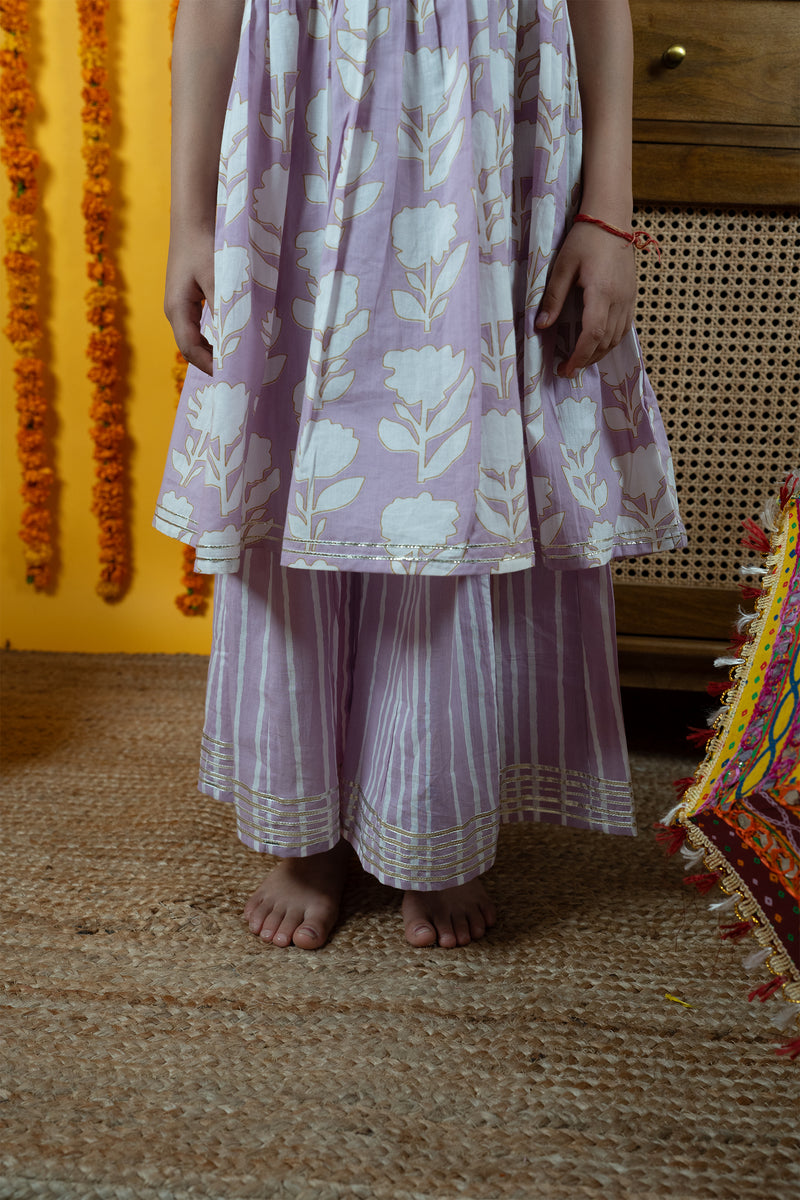 Lilac Cotton Kids Sharara Set