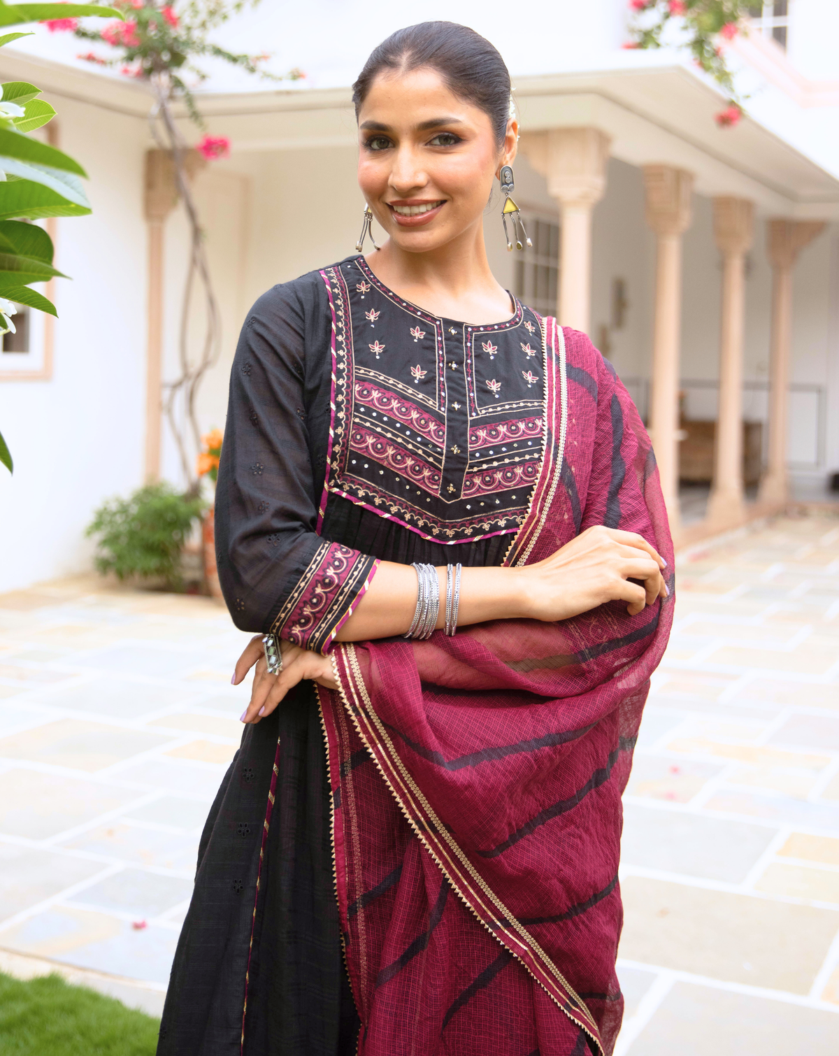 Black Cotton Dobby Complete Suit Set
