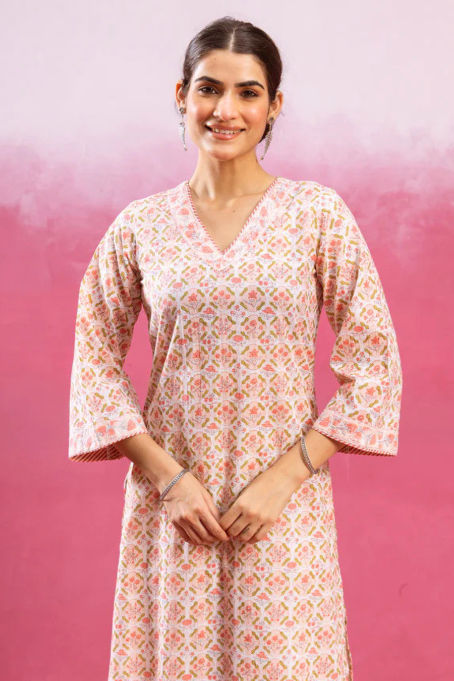 White & Peach Kurta (Pant And Dupatta Not Included)