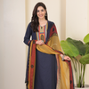 Navy Blue Cotton Round Neck Complete Suit Set For Women's
