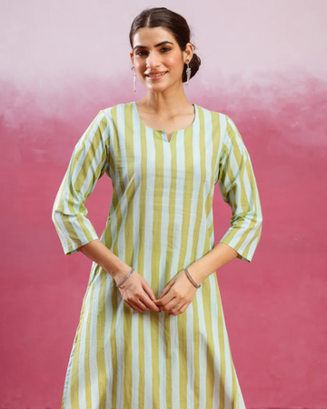 Lime Green & White Kurta  (Pant Not Included )