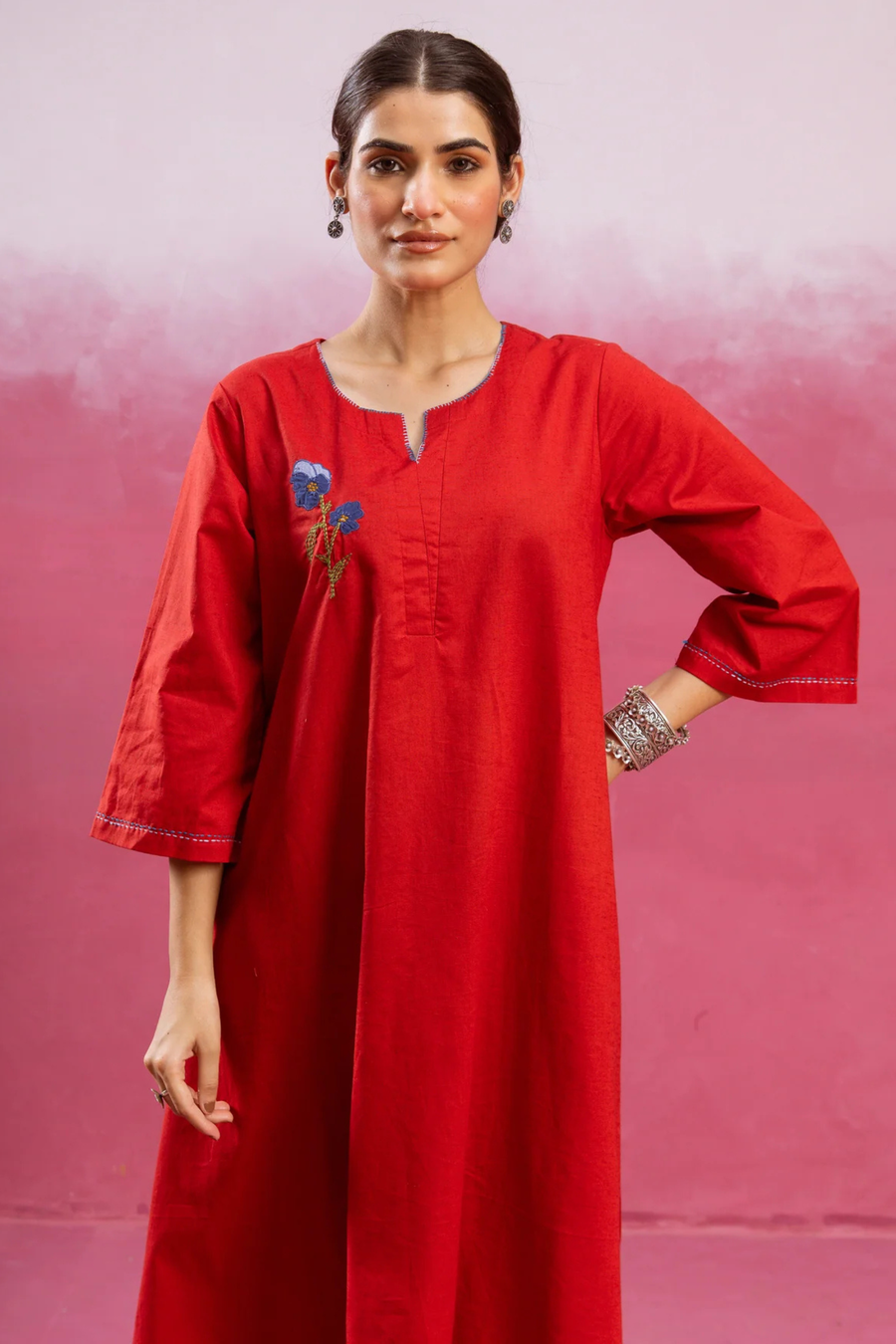 Bright Red Kurta ( Pant Not Included )