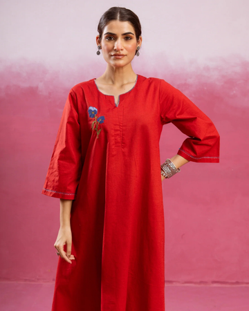 Bright Red Kurta ( Pant Not Included )