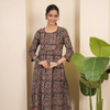 Black Cotton Kalamkari Round Neck Kurta For Women's