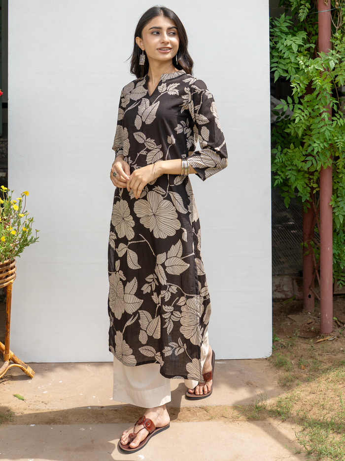 Black Floral Kurta For Women's