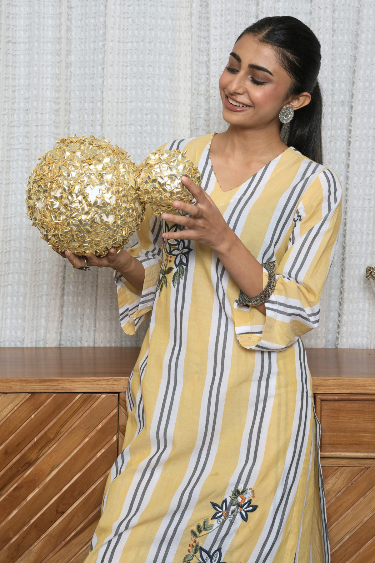Mustard And White Kurta Pant